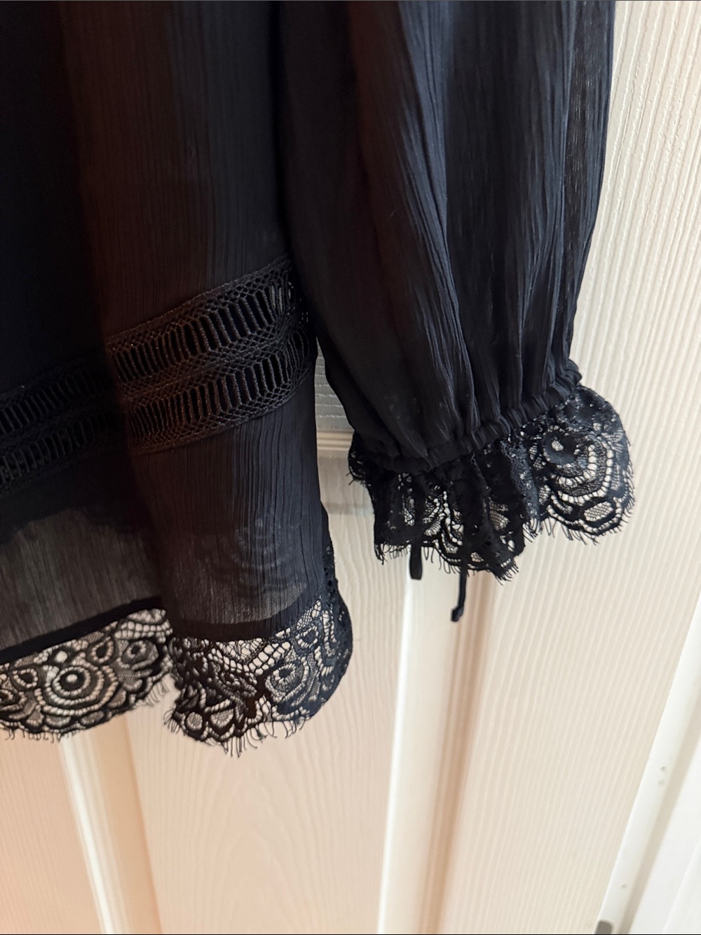 White House Black Market Black Lace-Trim Peasant Top - Picture 6 of 9